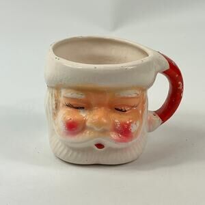 Vtg Japan Double Winking Santa Mug Ceramic 2.75" Double Wink Cup Sleeping Face